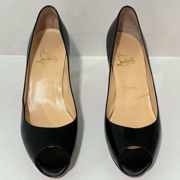 Christian Louboutin Black Leather Platform Peep Toe Heels Pumps Size 38.5 - Picture 4 of 16